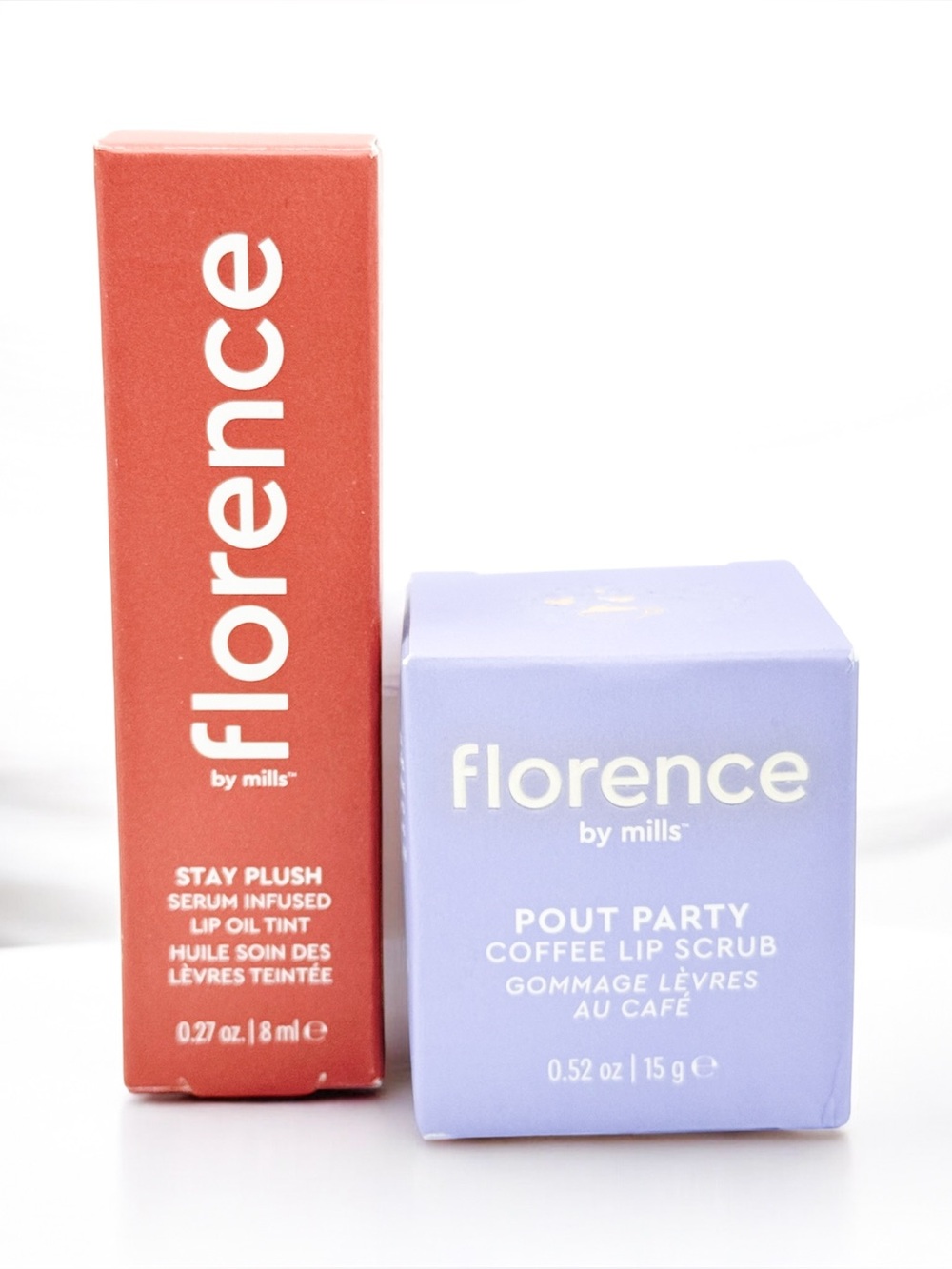 Florence by Mills Lip Care Duo Stay Plush Lip Oil Tint + Coffee Lip Scrub
